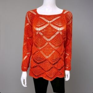 Chico's Open Knit Sweater Long Sleeve size XL Rusted Orange